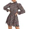 imageFloerns Womens Mock Neck Long Sleeve Floral Print Ruffle Short DressMulticoloured Floral