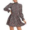 imageFloerns Womens Mock Neck Long Sleeve Floral Print Ruffle Short DressMulticoloured Floral