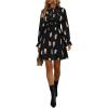 imageFloerns Womens Mock Neck Long Sleeve Floral Print Ruffle Short DressPlume Black