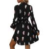 imageFloerns Womens Mock Neck Long Sleeve Floral Print Ruffle Short DressPlume Black