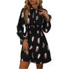 imageFloerns Womens Mock Neck Long Sleeve Floral Print Ruffle Short DressPlume Black