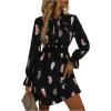 imageFloerns Womens Mock Neck Long Sleeve Floral Print Ruffle Short DressPlume Black