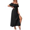 imageFloerns Womens Off Shoulder Short Sleeve Ruffle Trim Boho A Line Long DressBlack