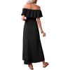 imageFloerns Womens Off Shoulder Short Sleeve Ruffle Trim Boho A Line Long DressBlack