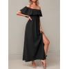 imageFloerns Womens Off Shoulder Short Sleeve Ruffle Trim Boho A Line Long DressBlack