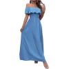 imageFloerns Womens Off Shoulder Short Sleeve Ruffle Trim Boho A Line Long DressBlue