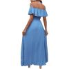 imageFloerns Womens Off Shoulder Short Sleeve Ruffle Trim Boho A Line Long DressBlue