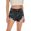 imageFloerns Womens Ripped Raw Hem High Waisted Distressed Denim ShortsDark Grey