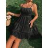 imageFloerns Womens Swiss Dots Sleeveless Ruched Bust Ruffle Hem Cami Short DressBlack