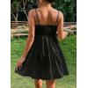 imageFloerns Womens Swiss Dots Sleeveless Ruched Bust Ruffle Hem Cami Short DressBlack