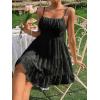 imageFloerns Womens Swiss Dots Sleeveless Ruched Bust Ruffle Hem Cami Short DressBlack