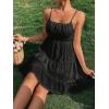 imageFloerns Womens Swiss Dots Sleeveless Ruched Bust Ruffle Hem Cami Short DressBlack