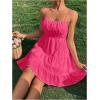 imageFloerns Womens Swiss Dots Sleeveless Ruched Bust Ruffle Hem Cami Short DressHot Pink