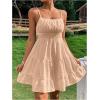 imageFloerns Womens Swiss Dots Sleeveless Ruched Bust Ruffle Hem Cami Short DressKhaki