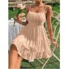 imageFloerns Womens Swiss Dots Sleeveless Ruched Bust Ruffle Hem Cami Short DressKhaki