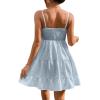 imageFloerns Womens Swiss Dots Sleeveless Ruched Bust Ruffle Hem Cami Short DressLight Blue