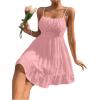 imageFloerns Womens Swiss Dots Sleeveless Ruched Bust Ruffle Hem Cami Short DressLight Pink