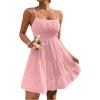 imageFloerns Womens Swiss Dots Sleeveless Ruched Bust Ruffle Hem Cami Short DressLight Pink