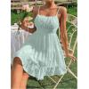 imageFloerns Womens Swiss Dots Sleeveless Ruched Bust Ruffle Hem Cami Short DressMint Green