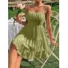 imageFloerns Womens Swiss Dots Sleeveless Ruched Bust Ruffle Hem Cami Short DressOlive Green