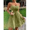 imageFloerns Womens Swiss Dots Sleeveless Ruched Bust Ruffle Hem Cami Short DressOlive Green