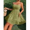 imageFloerns Womens Swiss Dots Sleeveless Ruched Bust Ruffle Hem Cami Short DressOlive Green