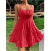 imageFloerns Womens Swiss Dots Sleeveless Ruched Bust Ruffle Hem Cami Short DressRed