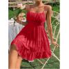 imageFloerns Womens Swiss Dots Sleeveless Ruched Bust Ruffle Hem Cami Short DressRed