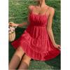 imageFloerns Womens Swiss Dots Sleeveless Ruched Bust Ruffle Hem Cami Short DressRed