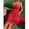 imageFloerns Womens Swiss Dots Sleeveless Ruched Bust Ruffle Hem Cami Short DressRed