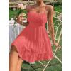 imageFloerns Womens Swiss Dots Sleeveless Ruched Bust Ruffle Hem Cami Short DressWatermelon Pink