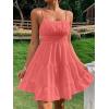imageFloerns Womens Swiss Dots Sleeveless Ruched Bust Ruffle Hem Cami Short DressWatermelon Pink