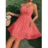 imageFloerns Womens Swiss Dots Sleeveless Ruched Bust Ruffle Hem Cami Short DressWatermelon Pink
