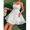 imageFloerns Womens Swiss Dots Sleeveless Ruched Bust Ruffle Hem Cami Short DressWhite