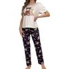 imageFloerns Womens Cartoon Print Short Sleeve Top with Long Pants Two Piece Pajama SetsApricot Bear