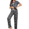 imageFloerns Womens Cartoon Print Short Sleeve Top with Long Pants Two Piece Pajama SetsGrey Panda