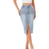 imageFloerns Womens Casual High Waisted Split Thigh Denim Jeans Midi SkirtLight Wash
