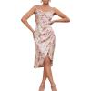 imageFloerns Womens Floral Print Cowl Neck Ruched Sleeveless Satin Slit Party DressBeigePink