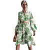 imageFloerns Womens Floral Print V Neck Ruffle Hem Lantern Long Sleeve Midi DressGreen