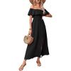 imageFloerns Womens Off Shoulder Short Sleeve Ruffle Trim Boho A Line Long DressBlack