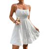 imageFloerns Womens Swiss Dots Sleeveless Ruched Bust Ruffle Hem Cami Short DressWhite