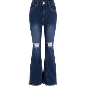 imageFloerns Girls Casual Ripped Frayed Split Hem Flare Bell Bottom Jeans Denim PantsBlue B