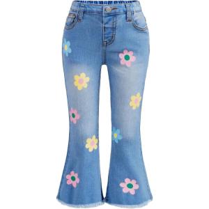 imageFloerns Girls Casual Ripped Frayed Split Hem Flare Bell Bottom Jeans Denim PantsBlue Flower