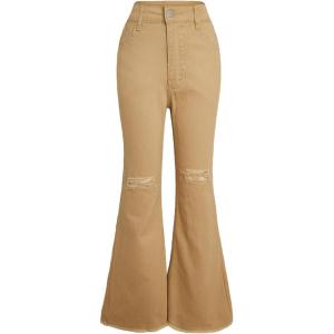 imageFloerns Girls Casual Ripped Frayed Split Hem Flare Bell Bottom Jeans Denim PantsKhaki