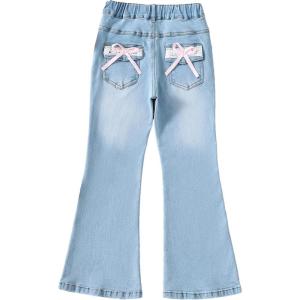 imageFloerns Girls Casual Ripped Frayed Split Hem Flare Bell Bottom Jeans Denim PantsPlain Blue