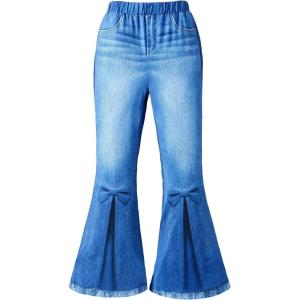 imageFloerns Girls Casual Ripped Frayed Split Hem Flare Bell Bottom Jeans Denim PantsSolid Blue