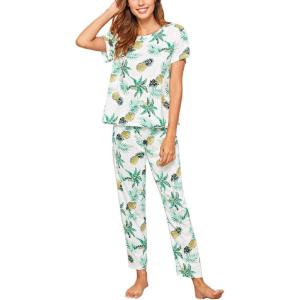 imageFloerns Womens Cartoon Print Short Sleeve Top with Long Pants Two Piece Pajama SetsAmulti2