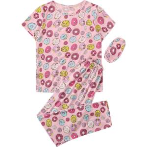 imageFloerns Womens Cartoon Print Short Sleeve Top with Long Pants Two Piece Pajama SetsPink Multi