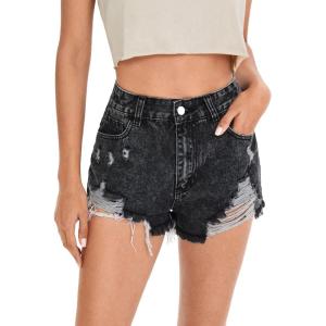 imageFloerns Womens Ripped Raw Hem High Waisted Distressed Denim ShortsDark Grey