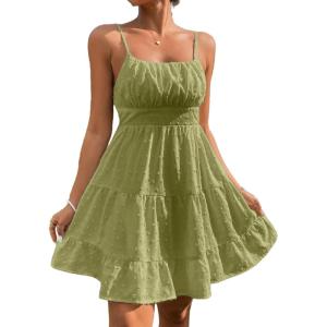 imageFloerns Womens Swiss Dots Sleeveless Ruched Bust Ruffle Hem Cami Short DressOlive Green